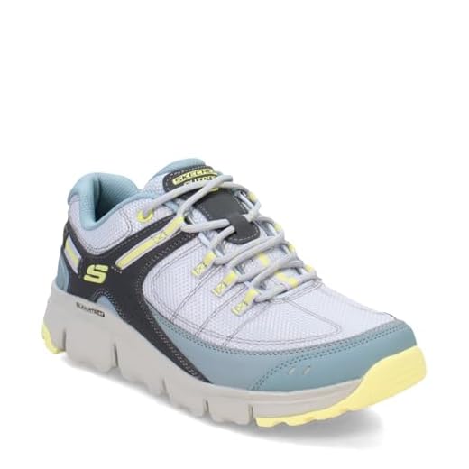 Skechers, Summits AT Artists Bluff Mujer, Tela sintética Azul con Ribete Amarillo, 38 EU