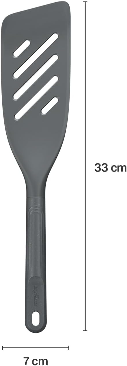Zyliss E980237 Fish Spatula, Sustainable Wheatstraw/Silicone, Fish Turner, Head is Slotted, Non Stick and Heat Resistant, Beluga Grey, 32.5cm x 7cm, Dishwasher Safe,
