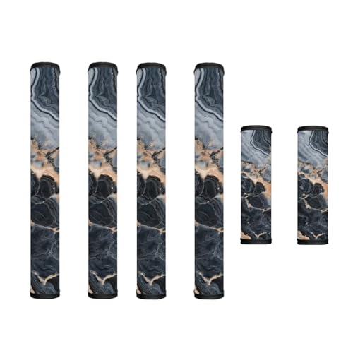 Image of 6 PCS Refrigerator Microwave Door Handle Covers Washable Electric Appliance Decor Handles Anti-Skid Kitchen Accessories Keep Off Fingerprint Smudges Stain, Gold Black Marble