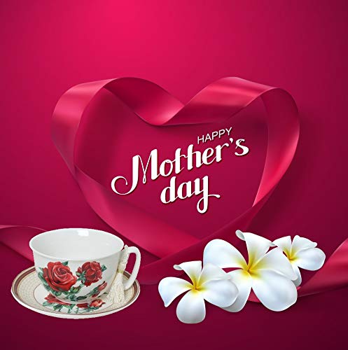 Lightahead Elegant Bone China Cappuccino Coffee Tea Cup and Saucer Red Rose Design 10 oz in attractive gift box