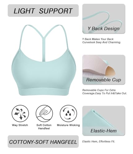 Image of Comper Y Back Sports Bra for Women Low Impact Racerback Workout Bras Sexy Thin Straps Yoga Bras with Removable Pads