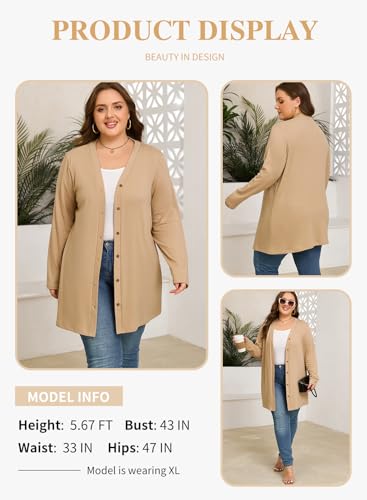 Eytino Plus Size Cardigan for Women Button Down Long Sleeve Lightweight Open Front 2025 Fall Trendy Cardigan Sweater(1X-5X)3