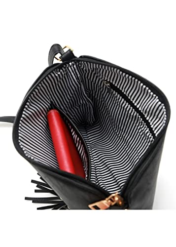 Women Fashion Shoulder Bag Double Fringe Front Pocket Zip Crossbody Bags4