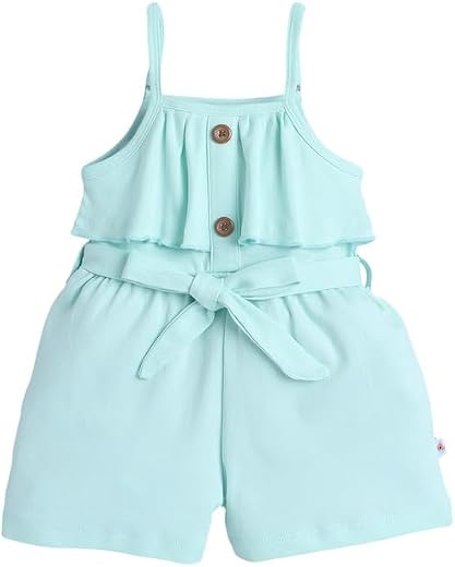 BUMZEE Baby Girls Cotton Sleeveless Above Knee Jumpsuit With Belt