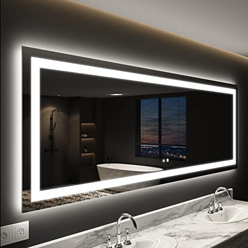 KINGDALAI LED Mirror for Bathroom 72 x 36, Lighted Vanity Mirror with Lights for Wall with Anti Fog, Stepless Dimmable, Memory Function (Backlit + Front Lights)