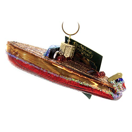 Old World Christmas Classic Wooden Boat Glass Blown Ornament for Christmas Tree, Handcrafted Holiday...
