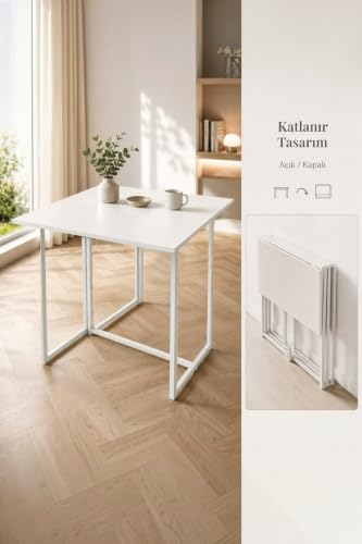 Workcomo Katlanır Çalışma Masası Yemek Masası Mutfak Masası Balkon Masası Beyaz