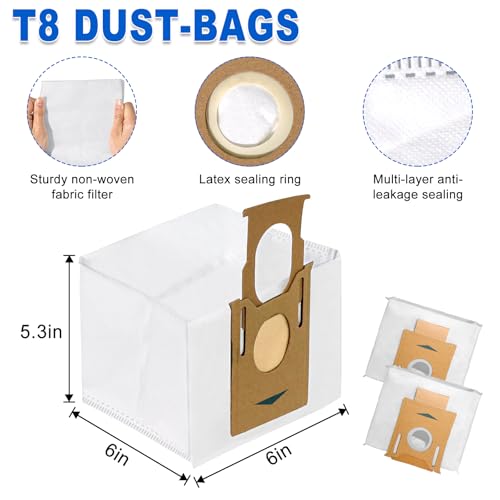 T8 N8 Replacement Parts for ECOVACS-Deebot Ozmo T8 T8 Aivi T8+ T8 AIVI+ T8 MAX N8 Pro Plus/N8 Pro N8+ Plus N8 Pro+ DEE.BOT Dust-Bags Main Brush Side Brushes HEPA Filters Replacement for Yeedi Vac