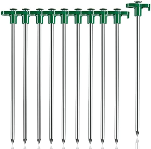 Tiomues Tent Stakes, 10PCS Heavy Duty Tent Stakes Pegs, Outdoor Camping Windproof Professional Ground Stakes, Metal Tent Pegs for All Kinds of Ground, Specially Designed for Tent Canopies