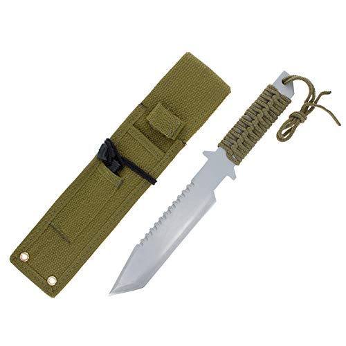 Asr Outdoor 11" Fixed Blade Survival Serrated Paracord Knife And Fire Starter, Od Green #TOP7