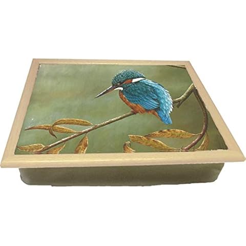 Robert E Fuller Kingfisher Lap tray with Bean bag cushion back in coordinating fabric| Light Oak Effect Frame | 40 x 30 cm Heat and Stain Resistant Cover