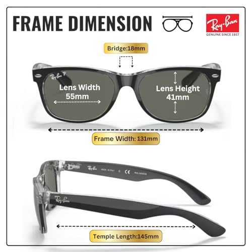 Image of Ray-Ban RB2132 NEW WAYFARER CLASSIC Square Shaped Sunglasses for Men & Women with Official RAYBAN Eyewear Kit