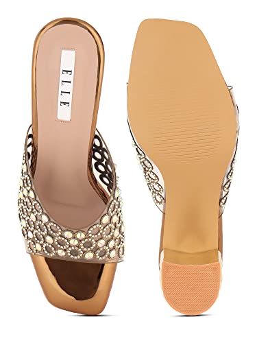 Image of ELLE Women's Embellished Block Heel Slip-On Sandals