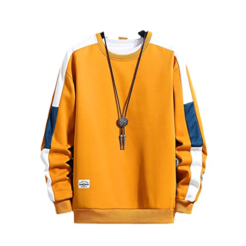 Sweat-Shirts Harajuku à Manches Longues pour Hommes Sweat-Shirt Patchwork à col Rond Yellow M Cover