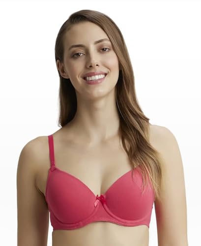 Image of Jockey 1245 Women's Under-Wired Padded Super Combed Cotton Elastane Stretch Medium Coverage Multiway Styling T-Shirt Bra with Detachable Straps
