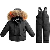 [TUTUJI] スノーウェア スキーウェア キッズ スノーボードウェア 上下セット ダウンジャケット ジャンプスーツ ダウンパンツ 男の子 女の子 防寒 保温 (110, ブラック)