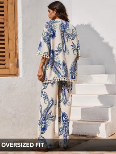 Image of Leriya Fashion Co Ord Set for Women Stylish | Summer Travel Co-Ord Set Short Sleeve Shirt & Wide-Leg Pant | Paisley Printed Stylish Casual Outfit for Summer Cord for Women | Dress for Woman