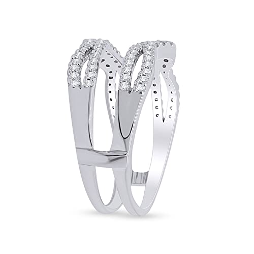 Round Shaped Lab Created Moissanite Diamond Double Infinity Chevron Enhancer Wrap Guard Ring For Womens In 18K White Gold Plated 925 Sterling Silver (0.60 Cttw, G-H/Vvs1) Jewelry For Gift Size-6.5 #TOP3