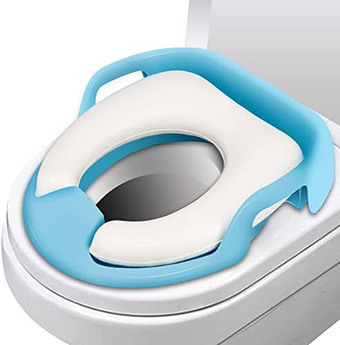 Potty Toilet Training Seat Toddler, Kids Potty Training Seat with 2 Soft Cushions Safety Handles Backrest - Travel Portable Anti-Splash & Anti-Slip Bath Toilet Trainer Seats for Baby Girls Boys White