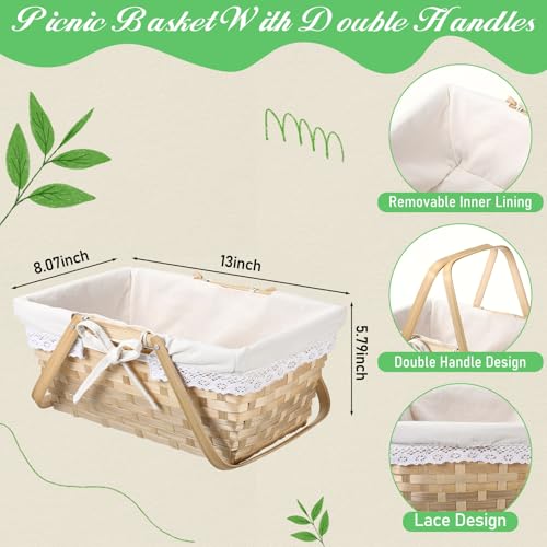 LOYIM Picnic Basket with Double Foldable Handle and White Removable Lace Liner, Woven Picnic Hamper for Women Halloween Red Hooded Cape Costume, Easter Egg Hunt, Parties, 13 x 8.07 x 5.79 Inch by LOYIM - Image 2