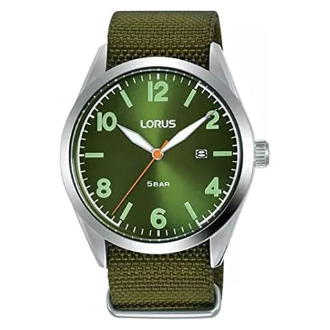 Lorus Men's Analogue Quartz Watch with Green Dial and Green Nylon Strap Watch RH919NX9 Cover