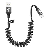 Zestiq USB C Spiralkabel, 【0.4M-0.9M】USB auf USB C Kabel für Carplay, USB-C-Kabel Android Auto Typ C Datenkabel Kompatibel mit iPhone 17/16/15, iPad, Samsung Galaxy, Google Pixel, Android Auto-Schwarz