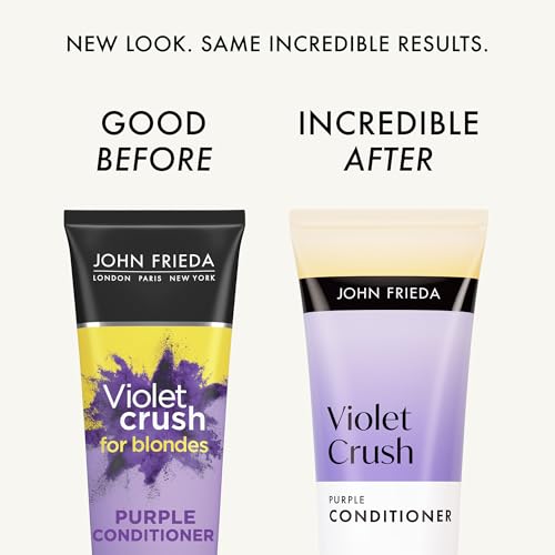 John Frieda Violet Crush Purple Conditioner, Purple Conditioner for Blonde Hair, Crushed Violet Pigments Neutralize Brassy Tones for Cooler, Brighter Blonde, 8.3 Oz