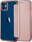 Petocase Coque pour iPhone 12/12 Pro, étui portefeuille fin en cuir avec housses arrière en TPU transparent souple, étui portefeuille de protection complet avec porte-cartes pour iPhone 12 Pro-or rose
