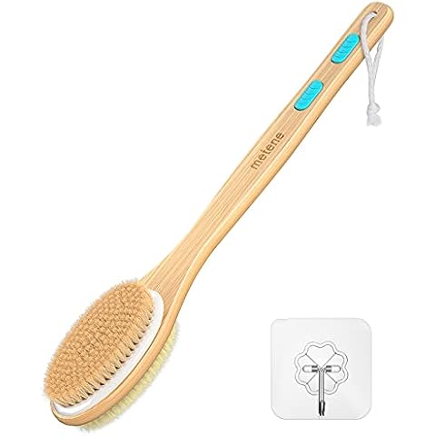 Metene Shower Brush with Soft and Stiff Bristles, Bath Dual-Sided Long Handle Back Scrubber Body Exfoliator for Wet or Dry Brushing Cover