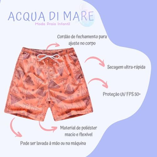 Acqua di Mare Bermuda Menino Verão 100% Poliéster Secagem Rápida (Barco Marrom, 8 anos)