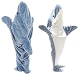 WINKEEY Hai Decke Für Erwachsene, Hai Schlafsack, Shark Blanket Zum Anziehen, Bequemer Flanell Hai Pyjama, Hai Einteiler Schlafanzug Für Cosplay Pyjamapartys Kostüm,Blau L