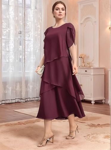 Chiffon Tiered Mother of Bride Dresses for Women Tea Length Formal Wedding Guest Dress4