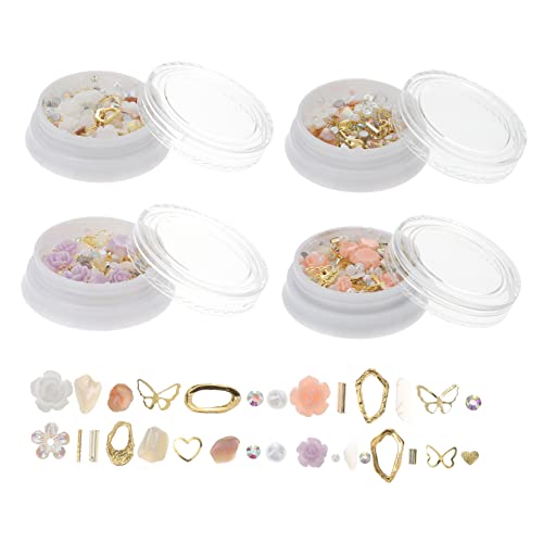 MUSISALY Rose Gold Charms Nails 4 Pack 3d Flower Nail Art Decorations for Women