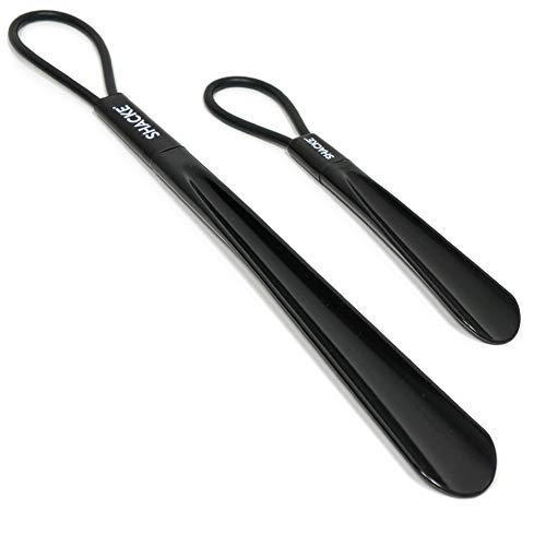 20/12 inch Shoe Horn with Loop (2 pack) - Long & Short Handled Shoehorn (Black)