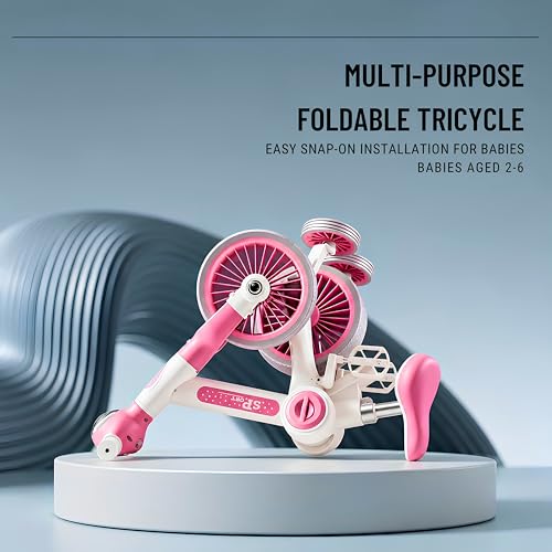 Image of TinyDazzle Kids 3 in 1 Convertible Tricycle, Balance Bike, Trikes with Parental Control for 2-6 Years Toddlers | Foldable | Music & Light | Front Basket Cycle for Boys & Girls. (Bright Pink)