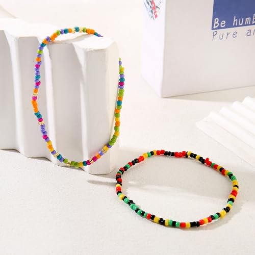 Image of Beaded Anklets for Women Handmade Boho Beaded Ankle Bracelets Colorful Beads Foot Anklets for Women