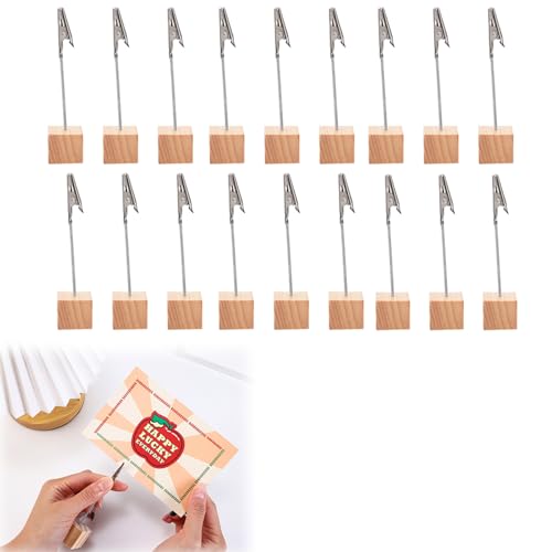Fotohalter Holz mit Klammern, Postkartenhalter, 20 Stück Fotohalter, Memo Clip Halter Ständer, Holz Fotoständer, Zettelhalter, Fotohalter mit Klammern, für Hausdekoration, Büro, Hausdekoration, Party