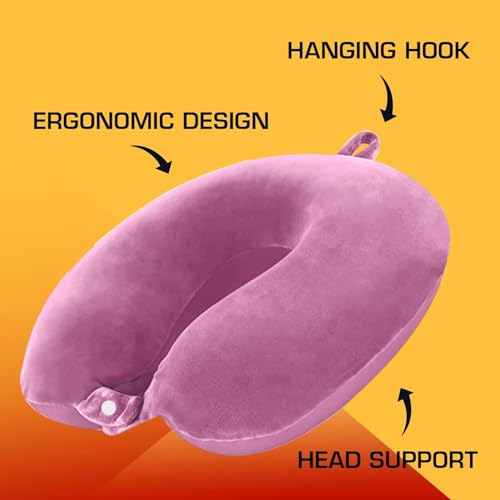 Image of PAVILONN U-Shape Memory Foam Neck Pillow for Travel | Soft Flight Cushion for Airplane, Car & Train | Lightweight Portable Travel Essential for Men, Women & Kids (Pink)
