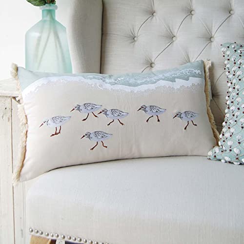 Black Forest Décor Beach Sandpipers Lumbar Pillow – Coastal Embroidered Accent – 26