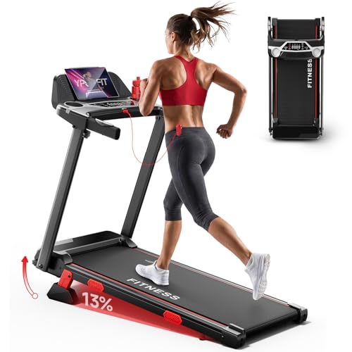 RHYTHM FUN Treadmills for Home 3.0HP Treadmill with 13% Incline Portable Walking Pad Treadmill with Handles Quiet Folding Walking Pad 7.5MPH Compact Running Treadmills LED Display 350LBS Capacity