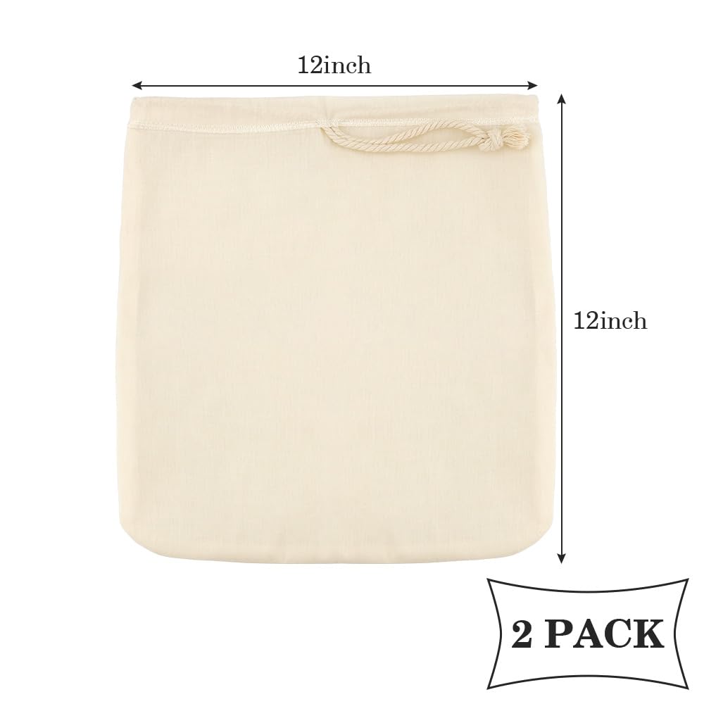 Nut Milk Bag,Muslin Bags,2PCS 12"X12" Nut Milk Bags for Straining,Muslin Cloths for Straining,Yogurt Strainer,Cheese Cloths for Straining,Cheese Cloth,Straining Bag,Reusable Cheesecloth Bags,Nut Bag - Image 2