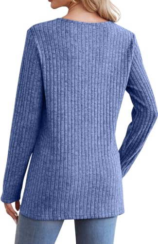 Image of Jescakoo Long Sleeve Shirts for Women Crew Neck Fall Tops Side Split Lightweight Tunic Sweaters Fashion Clothes 2025 S-4XL