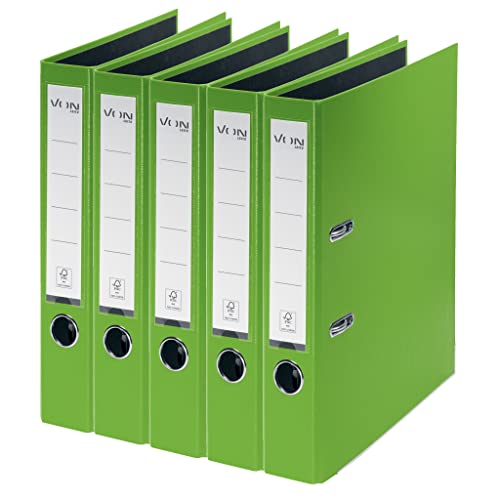 VON Leitz 5er Pack Ordner A4 Karton mit Kunststoffeinband 80 mm Rückenbreite Für 350 Blatt FSC-zertifizierter Karton Für Schule Studium & Haushalt Grün 10561055