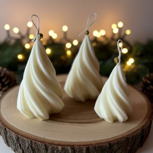 Candele Bianche Decorative 3 Alberi di Natale alla cera vegetale naturale | Candela Profumata Vaniglia | Tre grandezze | artigianale fatta con cura in Italia | Centrotavola | Idea regalo