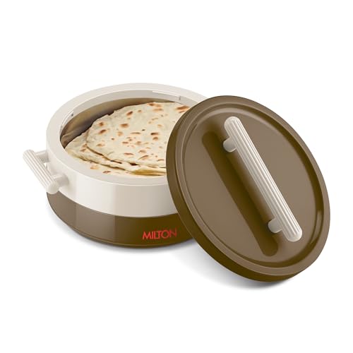 Image of MILTON Valenza 2000 Insulated Inner Stainless Steel Casserole for Roti, 1900ml | Hot Box for Kitchen | Keeps Food Hot & Fresh | BPA-Free, Durable & Easy to Carry | Hot Pot with Lid for Home, Brown