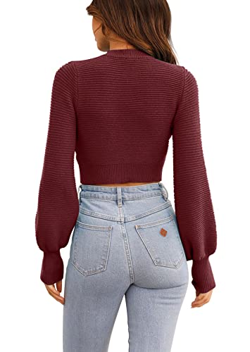 Image of Womens Sexy Crew Neck Cropped Sweaters Knit Long Sleeve Crop Tops Pullover | Ribbed Knit, Long Sleeve, Crop Tops, Pullover,Crew Neck