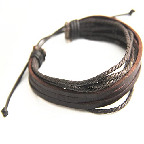 Atmneris Vintage Leather Wrist Band Leather Bracelet Wristlet Bangle Braided Bracelets Vintage Multi Rope Bracelet for Women Mens,Brown