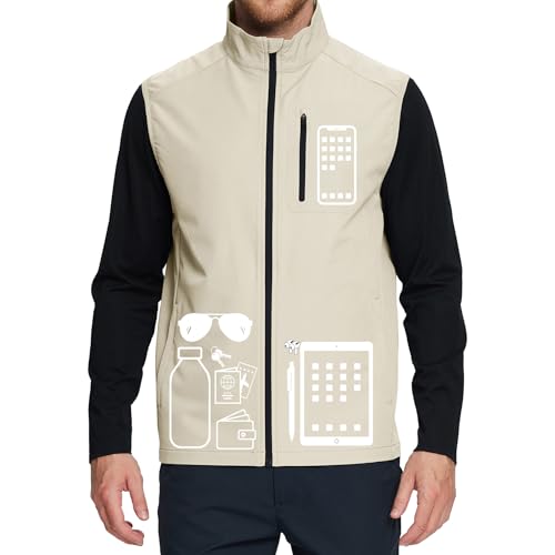 Image of M MAELREG Mens Vests Outerwear Windproof Lightweight Softshell Vests Zip Pockets Sports Sleeveless Jacket Golf Vests for Men