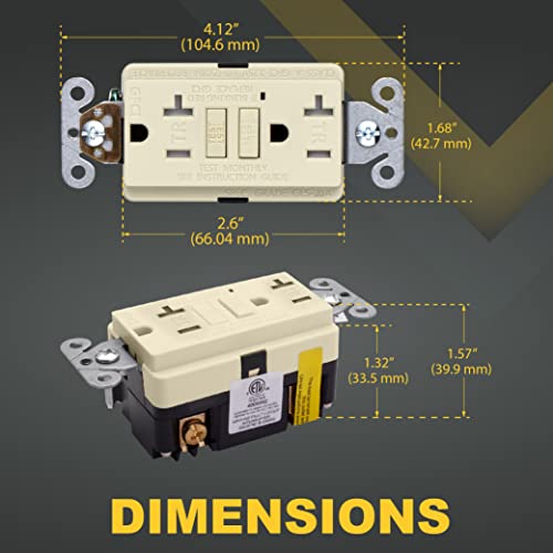 Faith 20A Gfci Outlet, Non-Tamper-Resistant Gfi Duplex Receptacles With Led Indicator, Self-Test Ground Fault Circuit Interrupter With Wall Plate, Etl Listed, Light Almond #TOP3