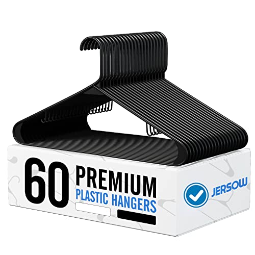Jersow Black Plastic Hangers 60 Pack, Clothes Hangers Space Saving, Heavy Duty Coat Hangers For Closet, Non Slip Clothing Hangers With Hooks, Black Hangers For Coat, Shirt, Short, Suits #TOP11